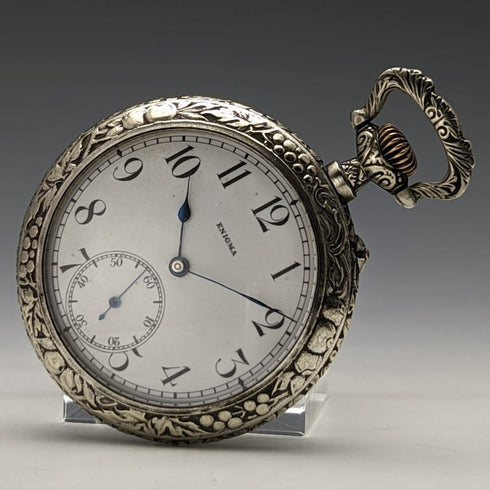 Swiss Made Vintage Enigma Pocket Watch with Horse Sculpture Alloy Case Working Good